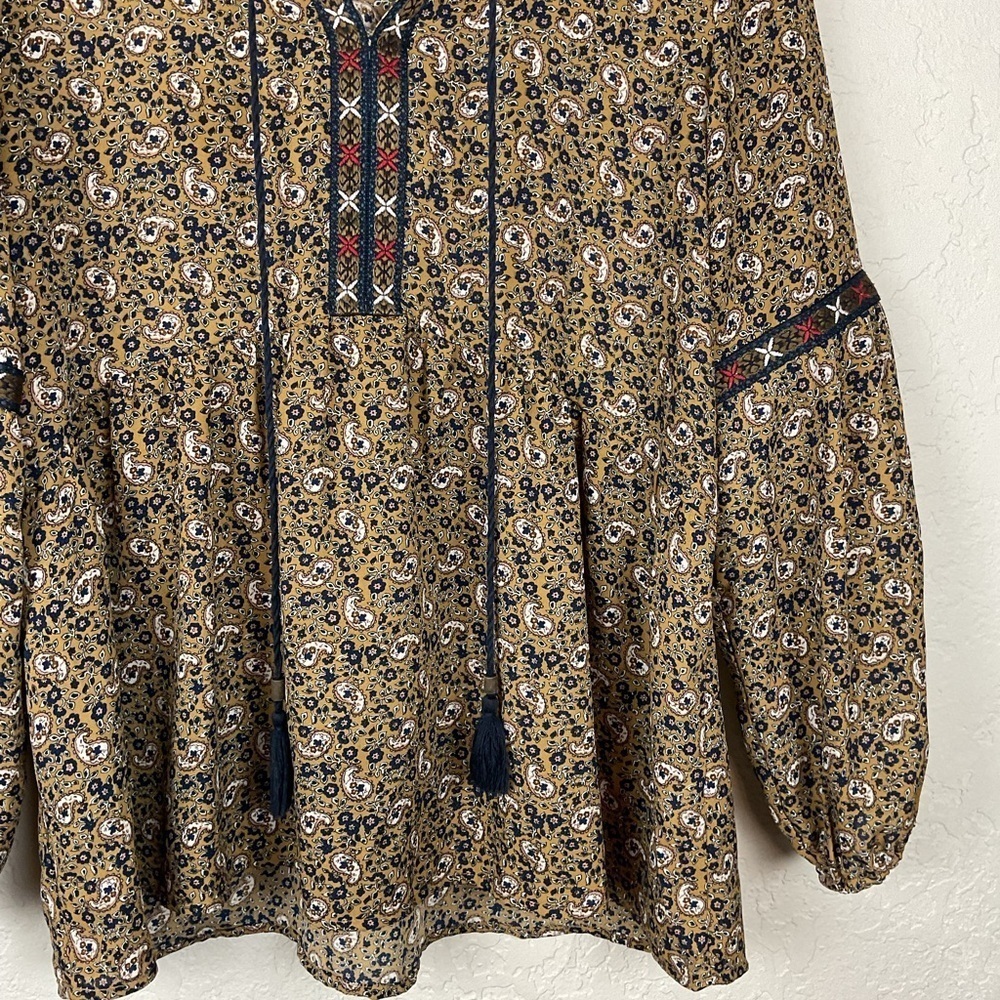 Alchemy Thread Boho Peasant Tunic Paisley Pattern Top Size Small Tassels - Picture 3 of 6